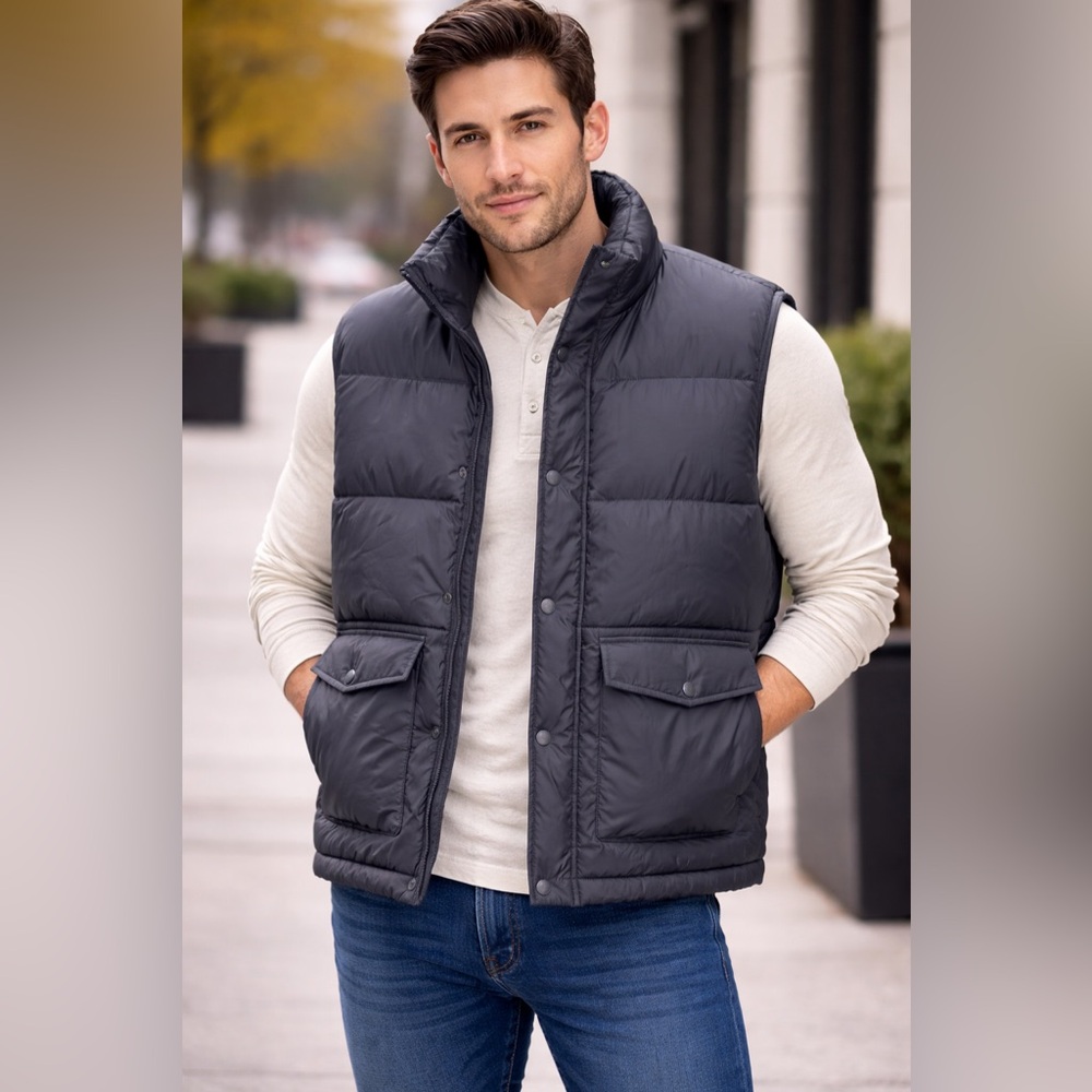 GAP Men’s Puffer Vest Gray Size XL Water Repellent